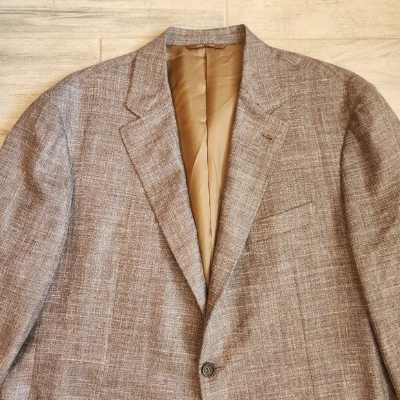 Canali Kei Sport Coat 40R Brown Cappuccino Linen Silk Blazer Luxury Made Italy
